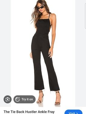 NWOT Mother Tie-Back Hustler Ankle Fray Jumpsuit in Black